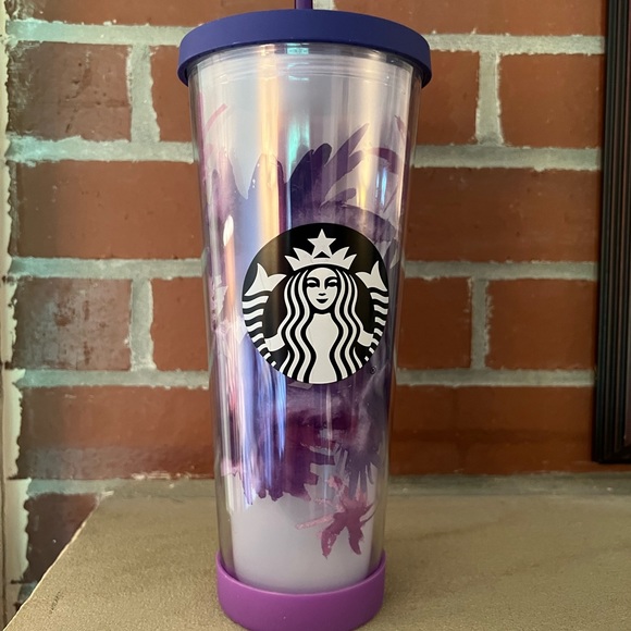 Starbucks Purple Watercolor Cherry Blossom Floral Cold Cup Straw Tumbler 24oz